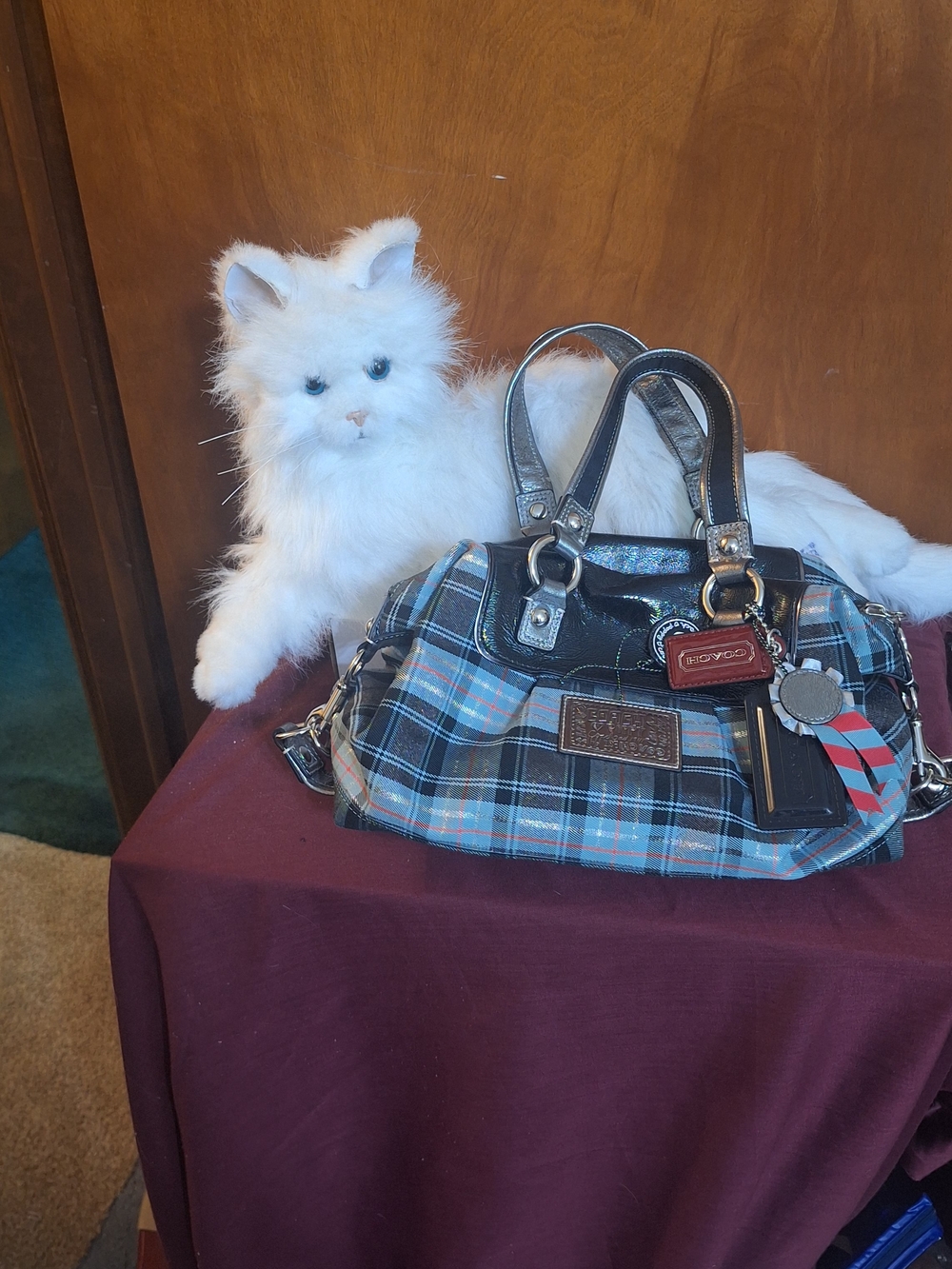Coach Plaid Satchel in Blue and Black